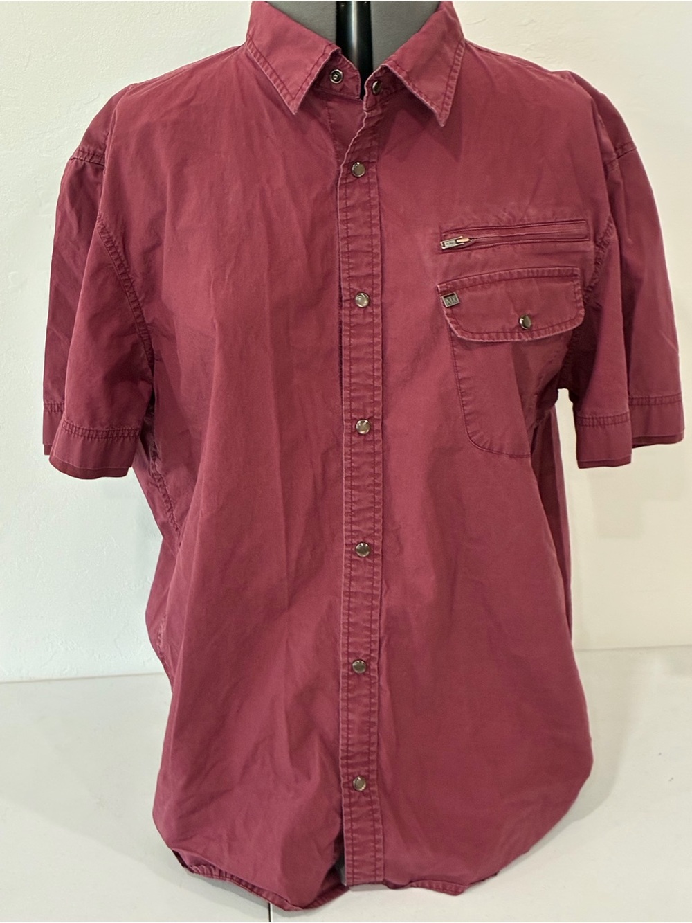 Armani Exchange A|X Red Utility Shirt XXL - Snap Front Wing Logo Zipper Pocket